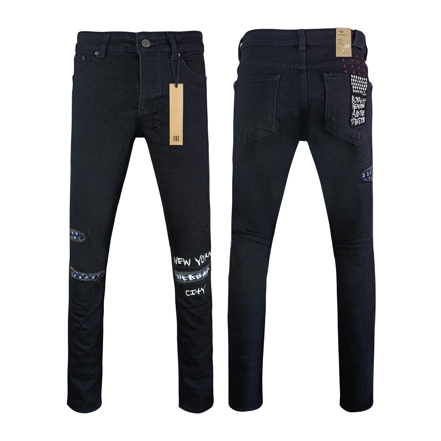 Men's KSB Jeans Straight Leg Ripped Stretch American High Street Casual Men's Jeans