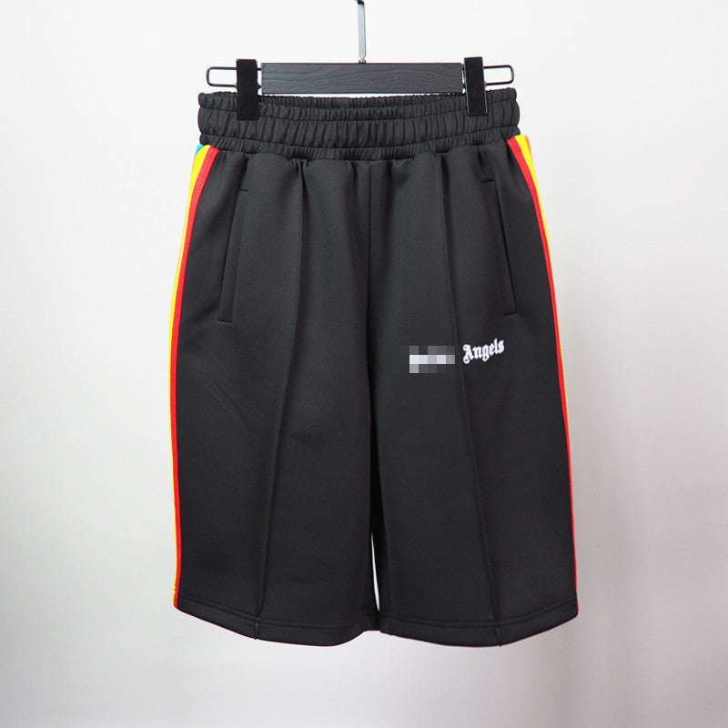 PA Angel Trendy Brand Striped Rainbow Ribbon Shorts Unisex Couple Fog High Street Palm Tree Loose Five-Point Pants