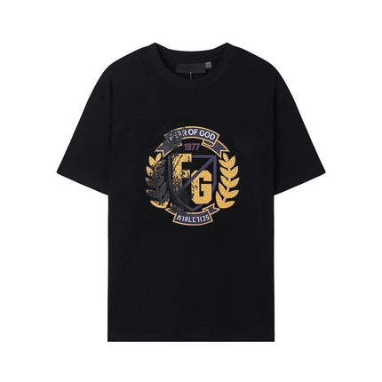 FQG Wheat Ear Short Sleeve 2025 Summer New European and American Trendy Brand Men's Plus Size Loose T-Shirt