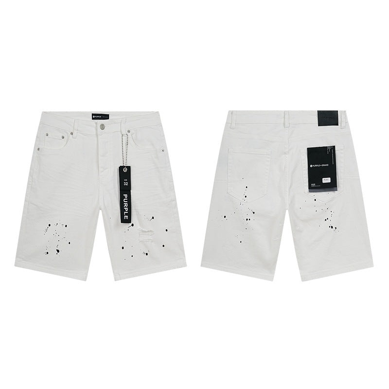 GMABCD Men's Vintage Distressed Patchwork Denim Shorts – Straight-Leg Streetwear – detail view 12