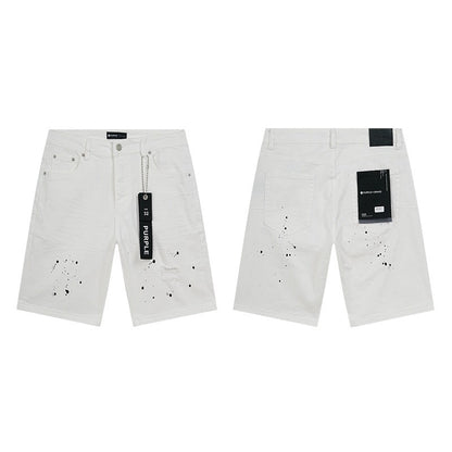 GMABCD Men's Vintage Distressed Patchwork Denim Shorts – Straight-Leg Streetwear – detail view 12