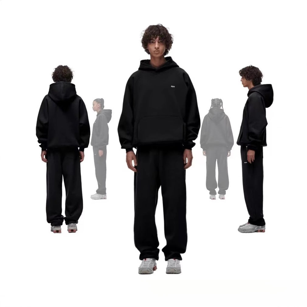 SIXPM American Retro Youth Trendy Outerwear Fashion Zipper Hoodie Fleece Set Pants Unisex Winter