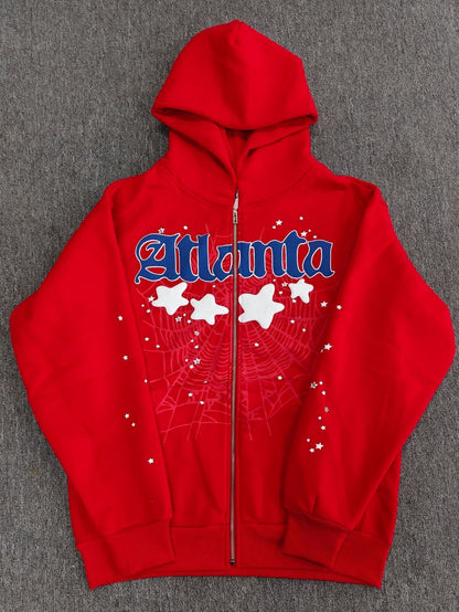GMSp5der sweatshirt Spider Web Star Print loose Hoodie Zipper Coat Men[High Quality]