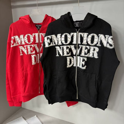 MIXED EMOTION rhinestone letter zip hoodie g5