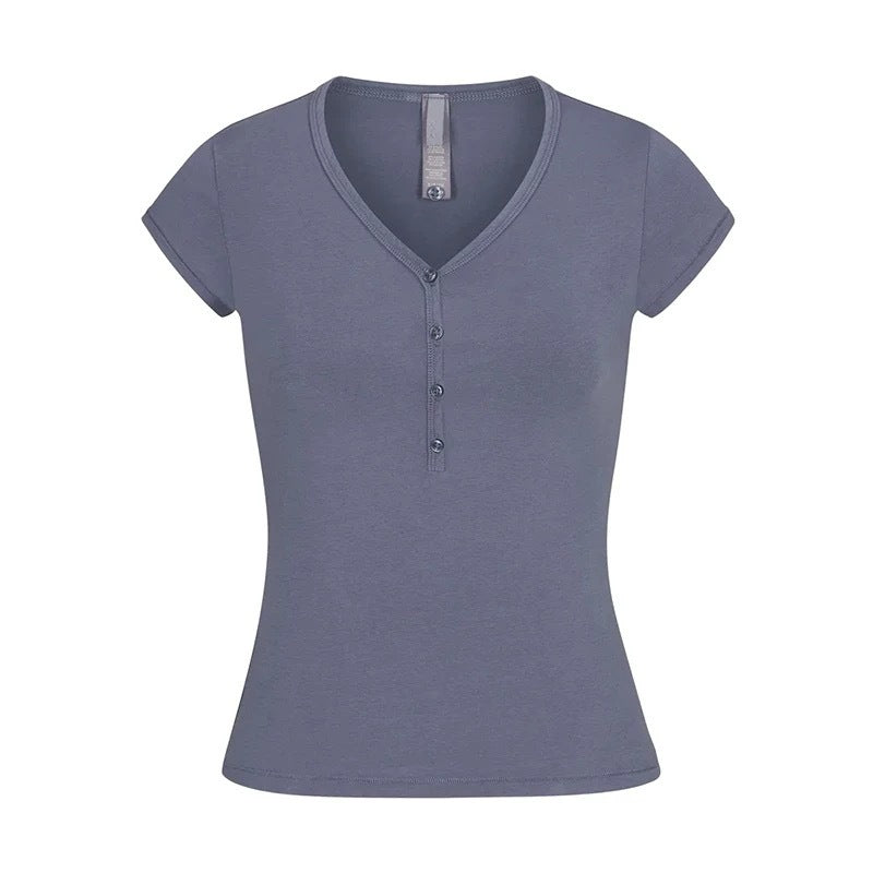 Skim Same Style Kardashian New Vintage Henley Shirt Button Baby Same Style New Vintage Summer Top