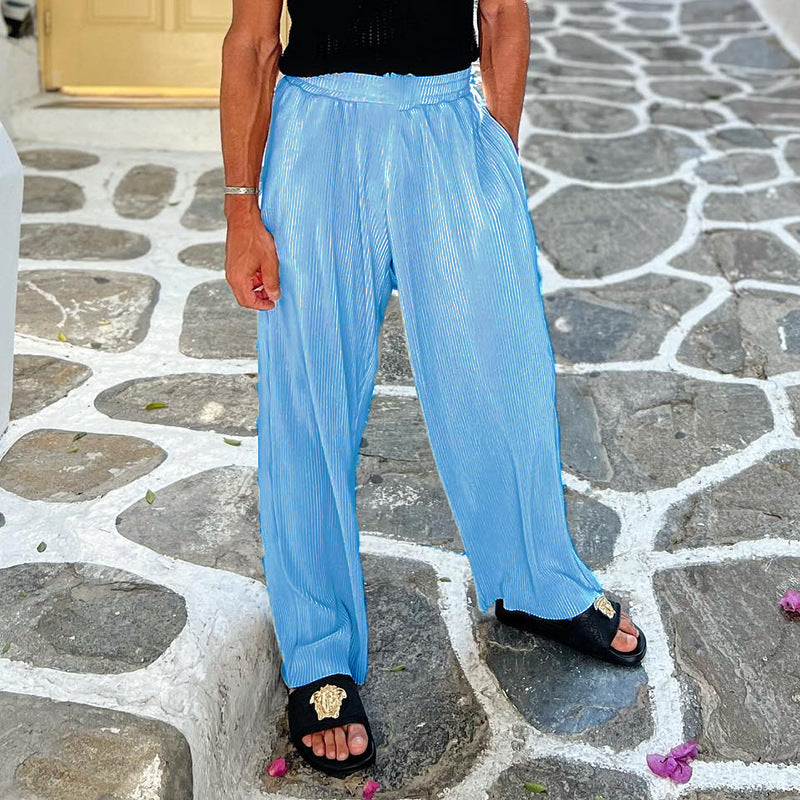 Men's Casual Loose Beachwear Solid Color Striped Short Sleeve Suit Southeast Asian Men's Shirt Two-Piece Set