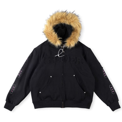 New Hoodie Couple Spider Hip-Hop Casual Loose Jacket Fleece Sp55555der Sweatshirt Men(Hight Quality)