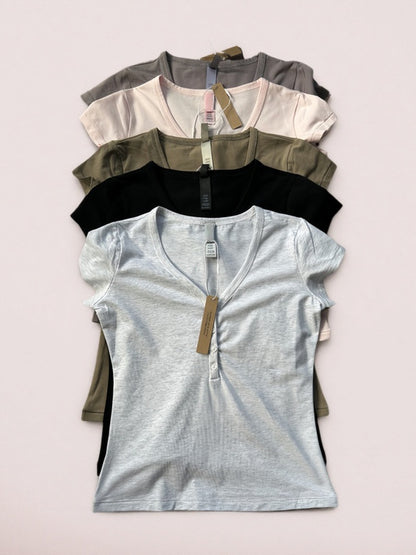 Skim Same Style Kardashian New Vintage Henley Shirt Button Baby Same Style New Vintage Summer Top
