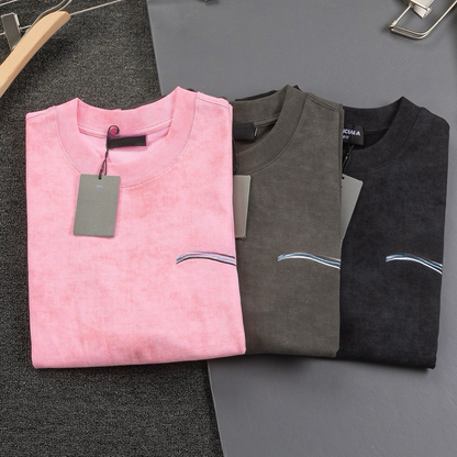 Wave cola embroidered round neck short sleeve, original fabric quality is superb, black, gray and pink colors to choose from.