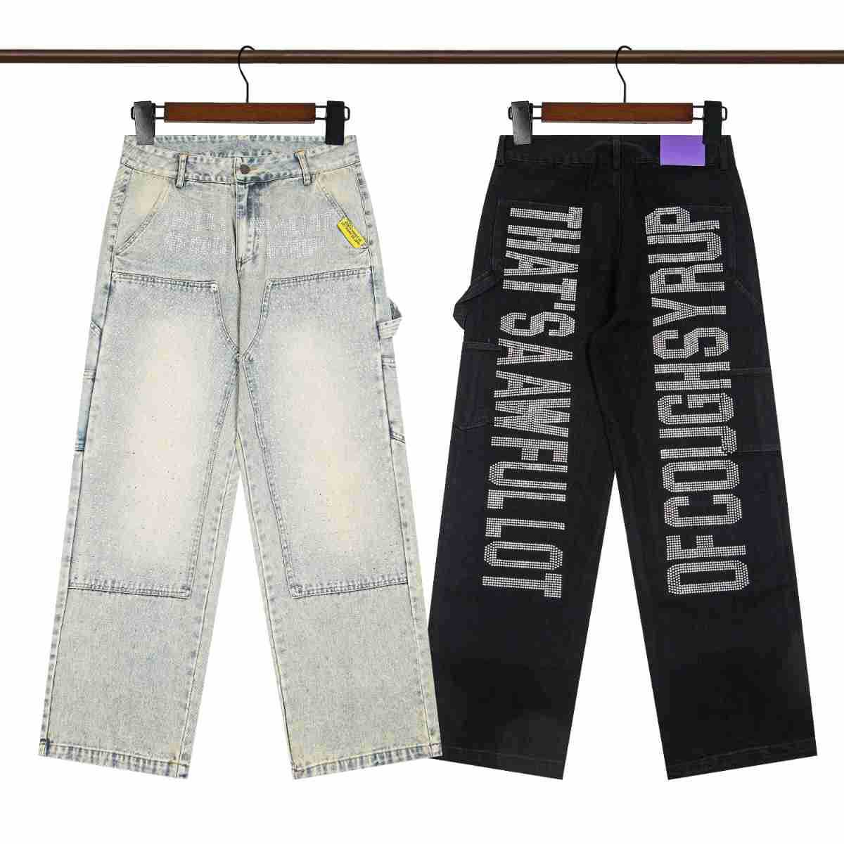 That's A Awful Lot of Cough Syrup Rhinestone Washed Denim Streetwear Pants