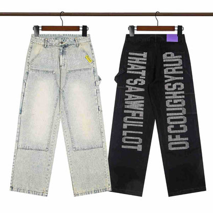 That's A Awful Lot of Cough Syrup Rhinestone Washed Denim Streetwear Pants