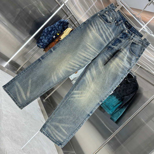 gmabcdPurple～Brand washed process workwear street fashion loose straight-leg jeans Color: Blue