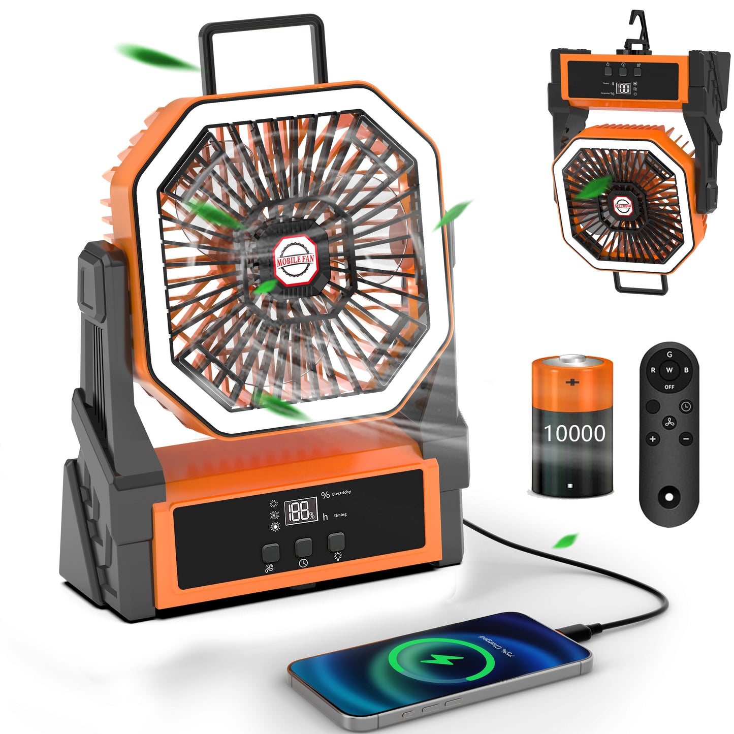 2025 model display screen charging fan lamp tent camping fan portable outdoor fan