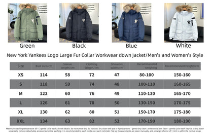 GM-M-LB Unisex Versatile Hooded Down Jacket with Large Fur Collar, Couple's Mid-Length Thickened Waterproof Workwear Coat