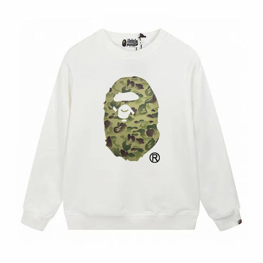 Terry Sweatshirt with Ape Man Letter Print, Unisex, Pure Cotton, Loose Fit, Thin, Crew Neck Pullover Top, Outerwear