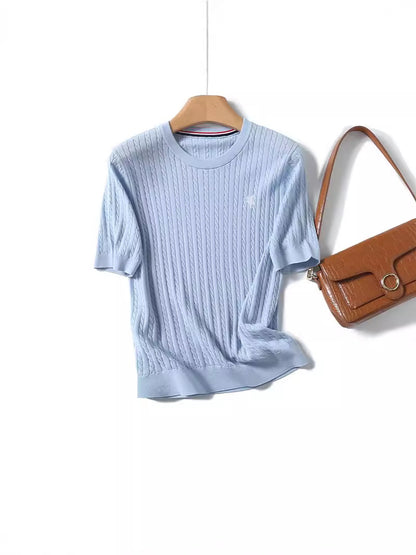 Miu Series Spring and Summer round Neck Embroidered Ruff Pony Fashion Simple Knitwear Female Tn2258 Fashion All-Matching