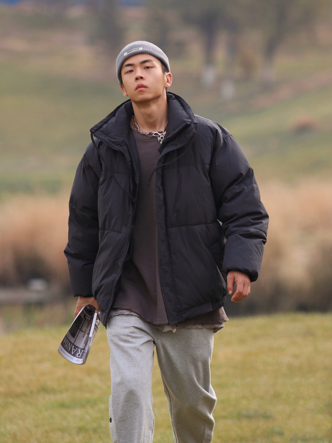 GmabcdFEAR OF GOD Double Stitch ESSENTIALS Solid Color Thickened Cotton Jacket Pure Black