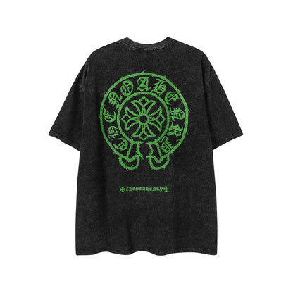 2025 New CHRM Heart Cross Sanskrit Patch Print Embroidery Loose Short Sleeve for Men and Women(2)