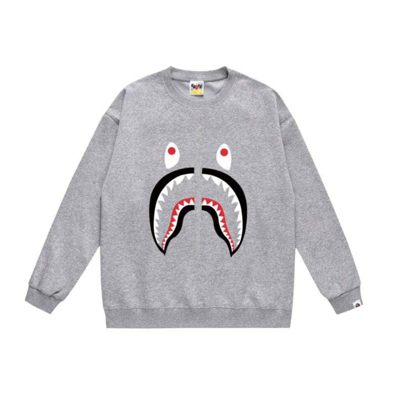 Terry Sweatshirt with Ape Man Letter Print, Unisex, Pure Cotton, Loose Fit, Thin, Crew Neck Pullover Top, Outerwear
