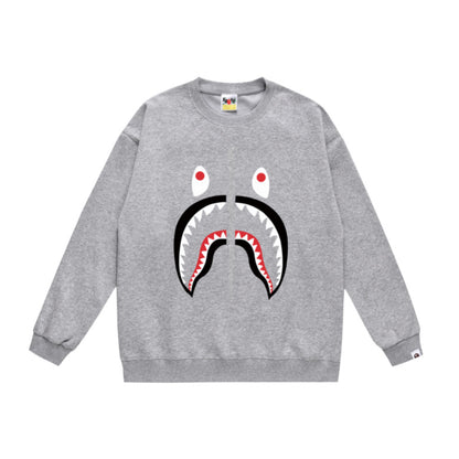 Terry Sweatshirt with Ape Man Letter Print, Unisex, Pure Cotton, Loose Fit, Thin, Crew Neck Pullover Top, Outerwear