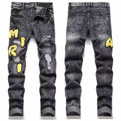 GMAM Heavy Craft Washed Distressed High Street Embroidered Unisex Jeans