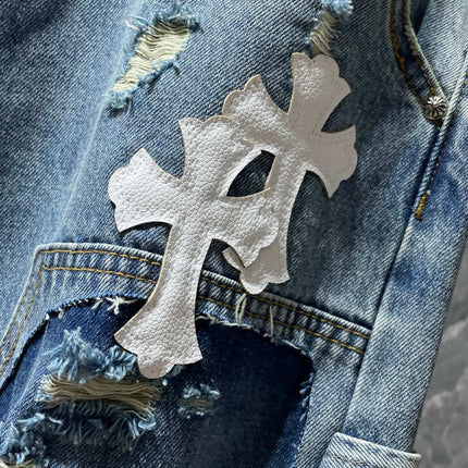 24ss Ch Heavy Industry Cross Patch Denim Shorts Couple Shorts