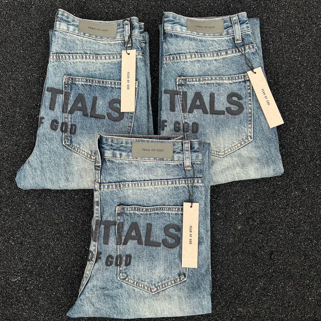 FEAR OF GQD Double Line Blue Heavy Washed Jeans High Street Couple Men and Women Jeans