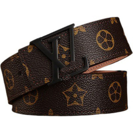 New Men's Belt Smooth Buckle Waist Belt Letter Youth Plaid Pattern Belt Korean Style Trendy Casual Versatile