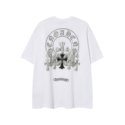 2025 New CHRM Heart Cross Sanskrit Patch Print Embroidery Loose Short Sleeve for Men and Women