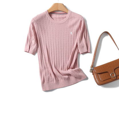 Miu Series Spring and Summer round Neck Embroidered Ruff Pony Fashion Simple Knitwear Female Tn2258 Fashion All-Matching