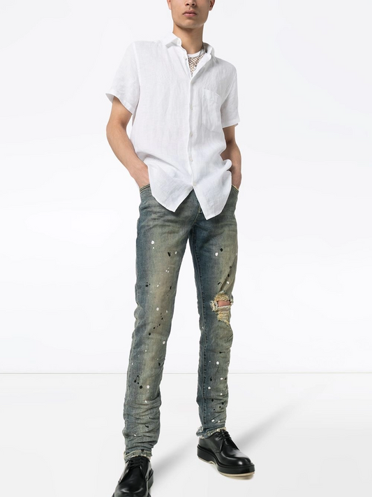 New York's emerging designers' distressed, vintage-inspired, high-street, slim-fit, stretch denim pants