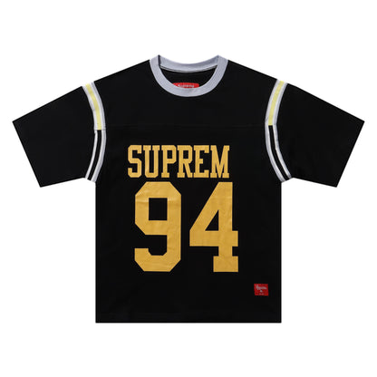 ss25supreme Crew Neck Short Sleeve American Style Trendy Classic Football Shirt Patchwork Ribbed High Street Top T-Shirt Unisex