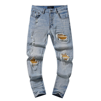 Jeans Washed and Distressed Retro Tattered Jeans Splash Ink Ruffle Handsome and Beautiful Style