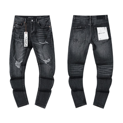 Jeans Washed and Distressed Retro Tattered Jeans Splash Ink Ruffle Handsome and Beautiful Style