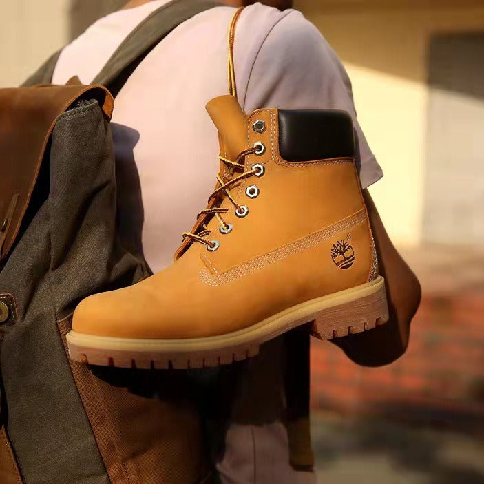 GMABCD Classic Yellow Boots Thick-Soled Martin Boots Men's Couple First Layer Cowhide Outdoor High-Top Boots