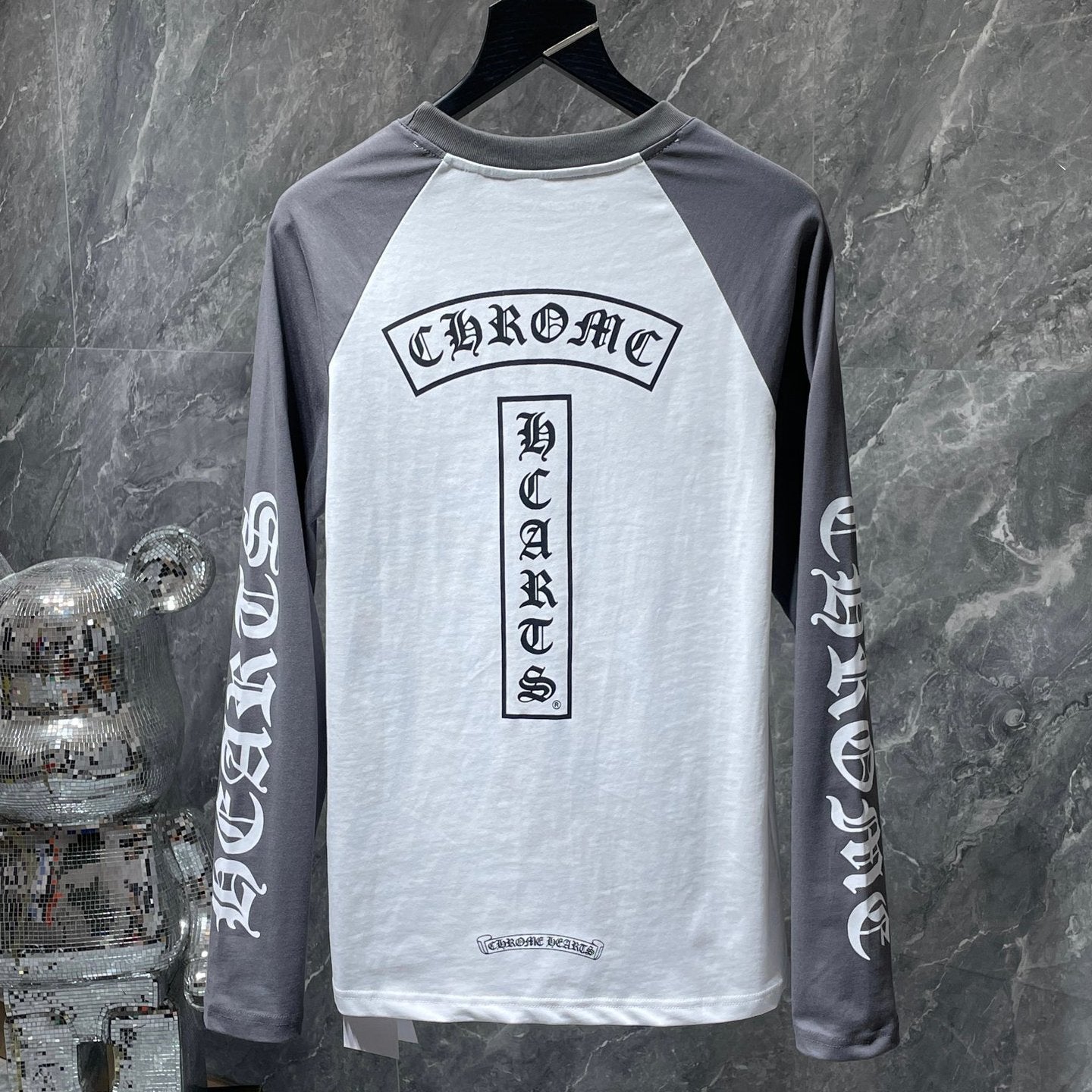 Ch Hearts 23ss Trendy Brand Unisex Pure Cotton Large Horse Hoof Color Block Raglan Long Sleeve T-Shirt