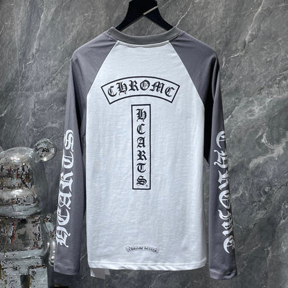 Ch Hearts 23ss Trendy Brand Unisex Pure Cotton Large Horse Hoof Color Block Raglan Long Sleeve T-Shirt
