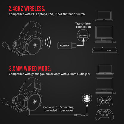Nubwo G07 Wireless Game Headphone Head-Mounted Noise Reduction Headset Stereo 2.4G