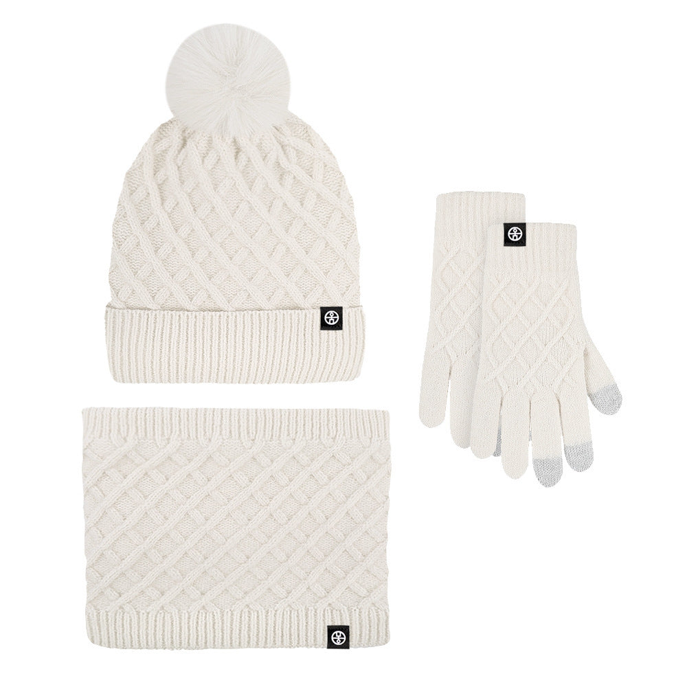 Winter Warm Woolen Hat Scarf Gloves Three-Piece Suit Windproof Adult Knitted Hat Three-Piece Set