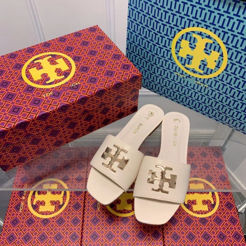 TB Wedge Sandals for Women Summer Outdoor New Fashion Square Toe Chunky Heel Casual One-Strap Slippers