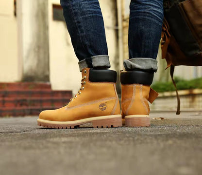 GMABCD Classic Yellow Boots Thick-Soled Martin Boots Men's Couple First Layer Cowhide Outdoor High-Top Boots