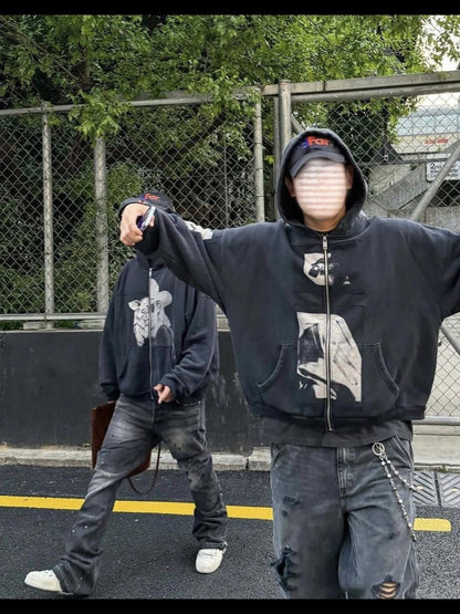 High-Quality ERD Melancholy Rich Second Generation Hooded Sweatshirt Washed Vintage Distressed Jacket Autumn Winter Zipper Coat