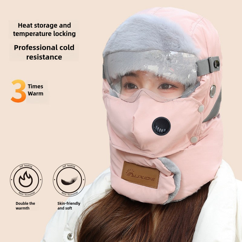 Winter Hat Female Riding Electric Car Cold-Proof Warm Pullover Cap Windproof Snow Cover Face Mask Men Earflaps Lei Feng Hat