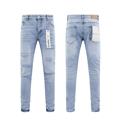 Jeans Washed and Distressed Retro Tattered Jeans Splash Ink Ruffle Handsome and Beautiful Style