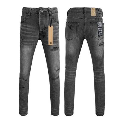 Men's KSB Jeans Straight Leg Ripped Stretch American High Street Casual Men's Jeans