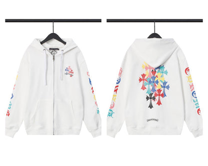 CH Autumn Winter New Cross Scroll Simple Classic Hooded Sweatshirt Zipper Pure Cotton Jacket