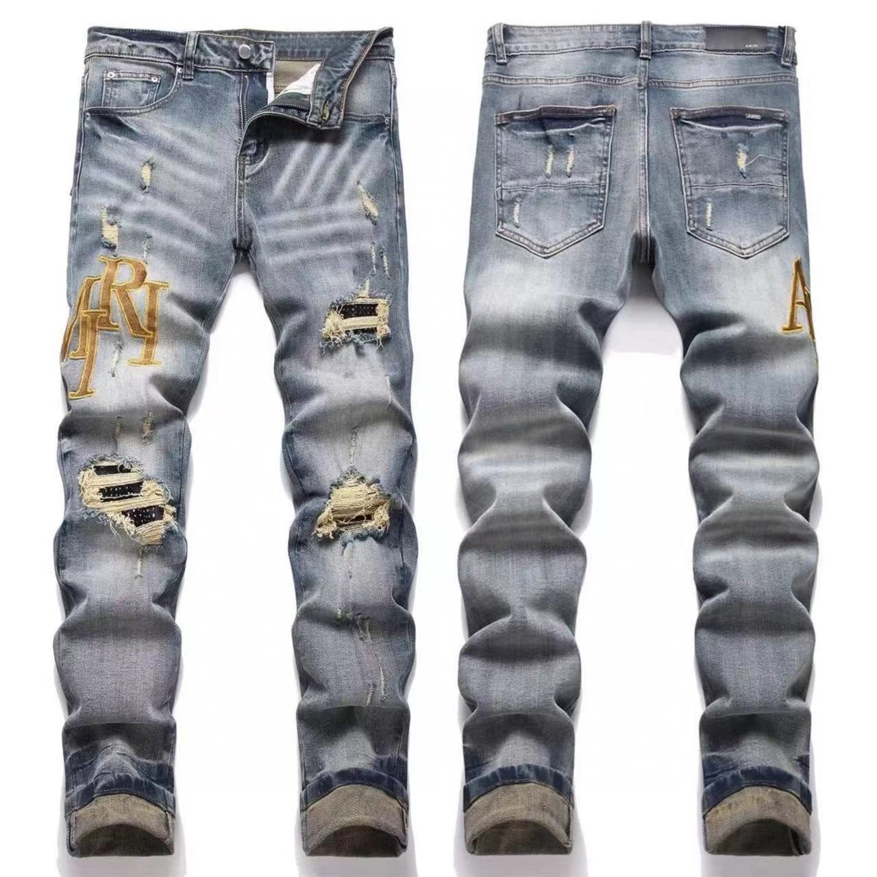 GMAM Heavy Craft Washed Distressed High Street Embroidered Unisex Jeans