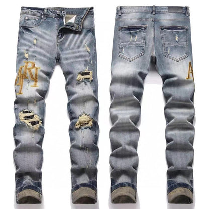 GMAM Heavy Craft Washed Distressed High Street Embroidered Unisex Jeans