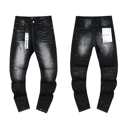Jeans Washed and Distressed Retro Tattered Jeans Splash Ink Ruffle Handsome and Beautiful Style