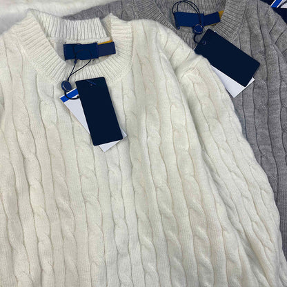 RL Sweater Women Embroidered Round Neck Knitwear Men Autumn Winter Warm Cable Couple